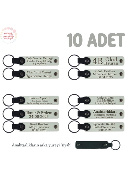 Turnuvalar Için Üzerine Isim ve Özel Mesaj Yazılabilen, 10'lu Anahtarlık Set, Beyaz & Siyah