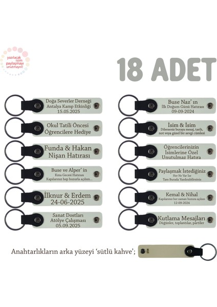 Babyshower Için Kişiye Özel Tasarım, 18'li Set Anne ve Bebek Isimli Deri Anahtarlık, Beyaz & S Kahve