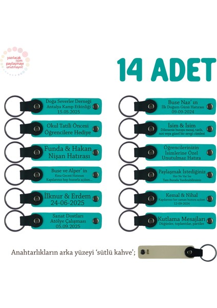 Mevlit Hatırası Için Üzerinde Isim Yazılabilen Hediyelik Anahtarlık 14’lü Set, K Turkuaz & S Kahve