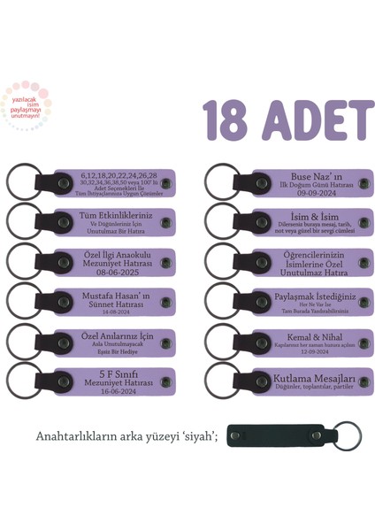 Okul Faaliyet Katılımcılarına Hediye 18'li Set, Öğrenci Isim Yazılı Anahtarlık , Mor Menekşe & Siyah