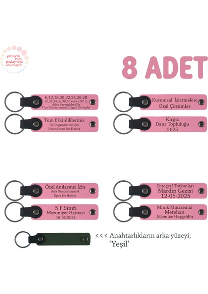 Pembe & Yeşil, Karne Hediyesi Için Tüm Sınıfa Özel, 8' Li Set, Hediyelik Hatıra Anahtarlığı