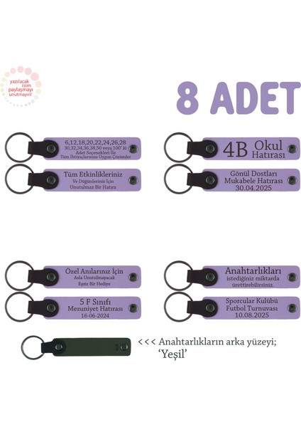Karne Hediyesi Için Tüm Sınıfa Özel, 8' Li Set, Hediyelik Hatıra Anahtarlığı, Mor Menekşe & Yeşil