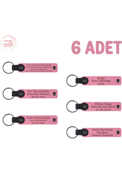 Pembe, Anaokulu Miniklerine Isimli Karne Hatırası Anahtarlık 6’lı Set, Öğretmenden Hediyelik Anı
