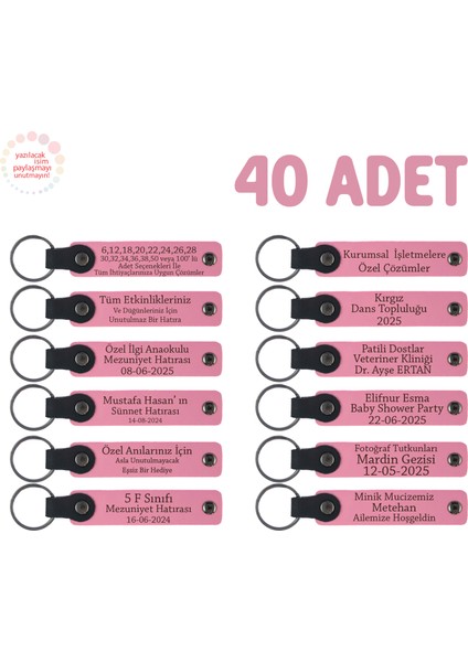 Pembe, Bebek Mevlidi Hatırası Için Isim Yazılı Anahtarlık 40’lı Set, Hediyelik Armağan