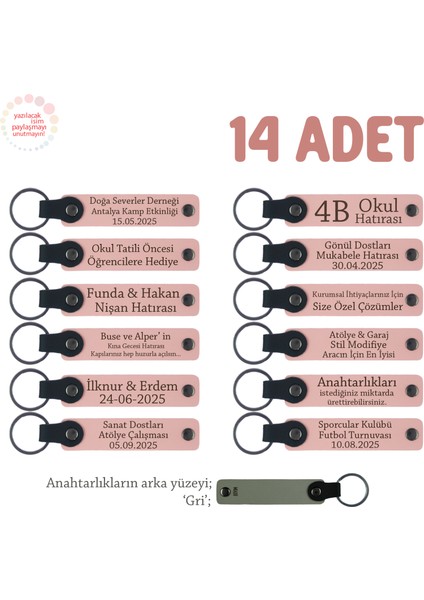 Bebek Ziyaretine Gelenlere Hediyelik Isim Mesaj Yazılabilen, 14'lü Anahtarlık, Pudra & Gri