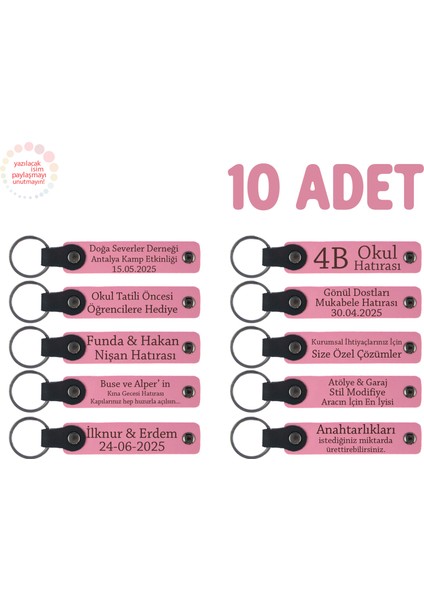 Pembe, Anaokulu Hatırası Için Kişiselleştirilmiş Anahtarlık 10’lu Set, Eğitim Öncesi Hediyesi