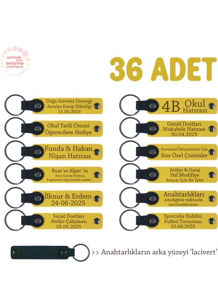 Sarı & Lacivert, Zincir Kafe Müşterilerine Özel Hediye, 36’lı Set, Marka Yazılı Deri Anahtarlık