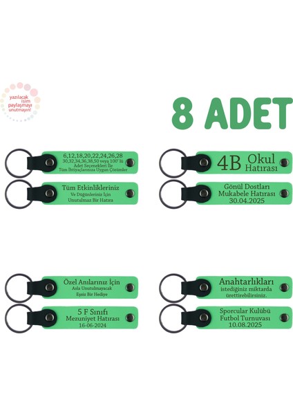 Okuma Bayramına Katılan Öğrencilere, 8'li Set, Kişiye Özel Anı Deri Anahtarlık, Fıstık Yeşil