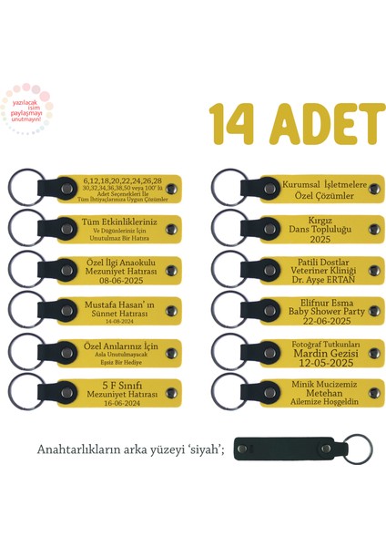 Sarı & Siyah, Karavan Kampı Grubuna Sunulacak, 14’lü Set, Kişiye Özgü Yazılı Deri Anahtarlık