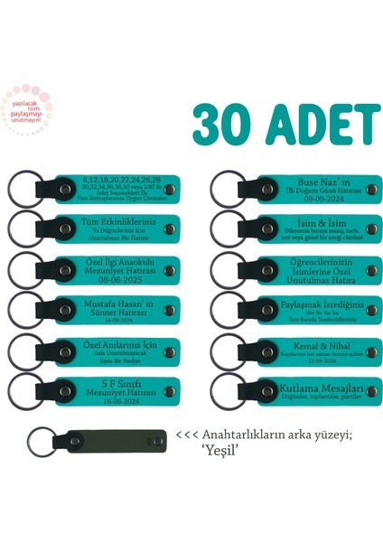 Annelere Özel Tüm Kutlamalar Için Isim ve Mesaj Yazılabilen 30' Lu Anahtarlık, Koyu Turkuaz & Yeşil