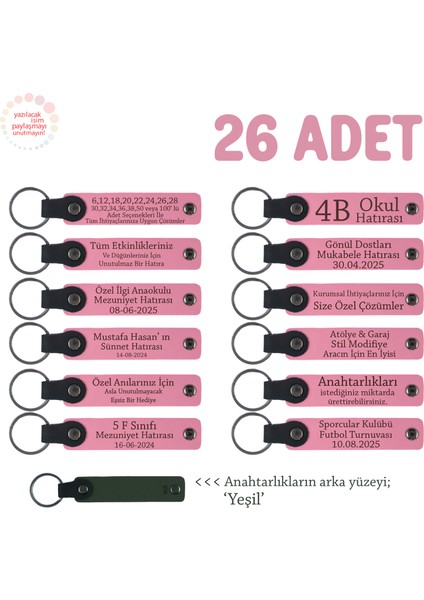Pembe & Yeşil, Doğum Yapan Anneye Hediye, Ismine Özel 26'lı Hatıra Anahtarlık Seti