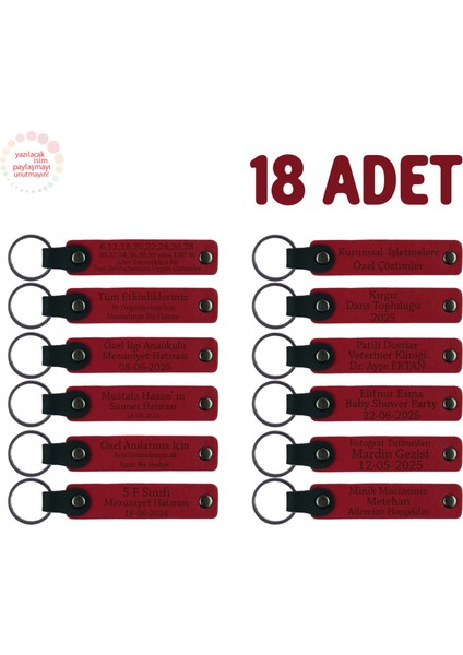 Okuma Haftasında Görev Alanlara Özel, 18'li Set, Kişisel Mesajlı Deri Hatıra Anahtarlık, Kırmızı