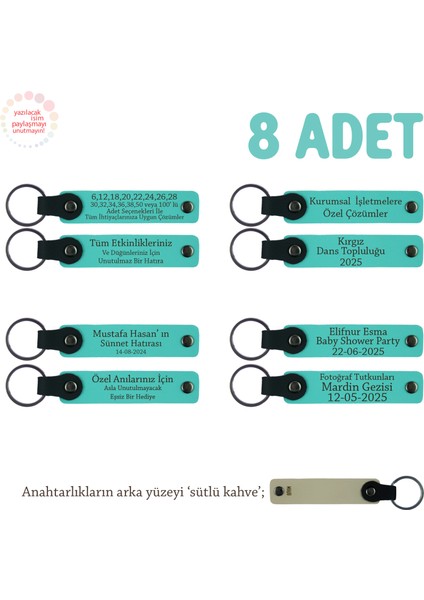 Yüzme Kursu Mezuniyet Hediyesi, Üzerine Isim Yazılabilen 8'li Set Anahtarlık, Turkuaz & Sütlü Kahve