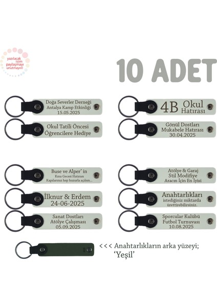 Halk Oyunları Ekibine Teşekkür Amaçlı, 10'lu Set, Isim Yazılabilen Hatıra Anahtarlık, Beyaz & Yeşil