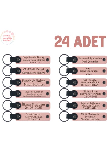 Sınıfınızdan Geriye Kalacak En Güzel Hatıra, 24’lü Set, Isimli Deri Hediyelik Ürün, Pudra