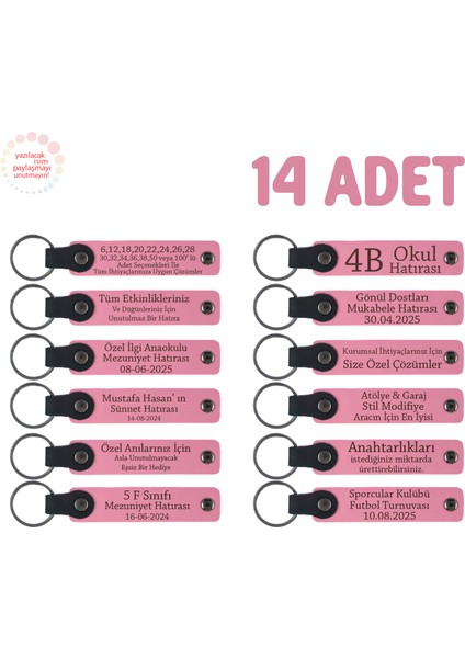 Pembe, Anaokulu Sınıfı Için Kişiselleştirilebilir Isim Yazılı Karne Hatırası Anahtarlık 14’lü Set