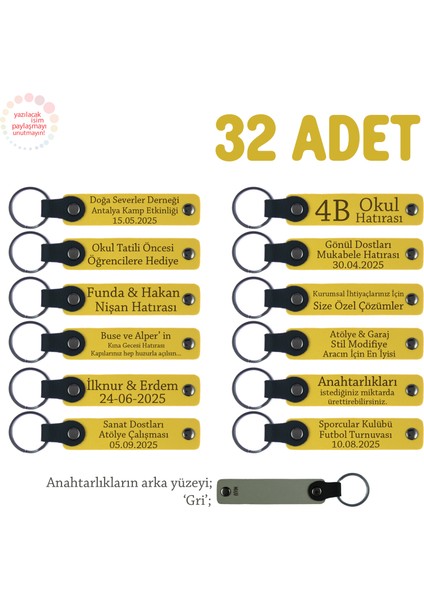 Sarı & Gri, Kimya Öğretmeninden Formüllerle Dolu Hediye 32’li Set, Isim Yazılabilir Deri Anahtarlık