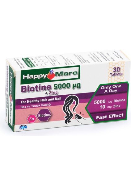 HappyMore Biotin ve Çinko içeren 30 Tablet Takviye Edici Gıda fırsatları