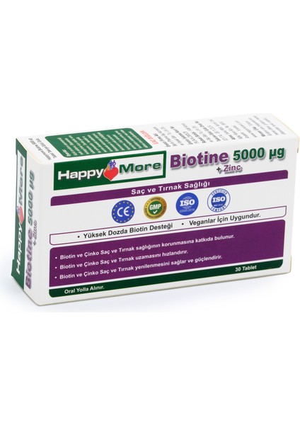 HappyMore Biotin ve Çinko içeren 30 Tablet Takviye Edici Gıda indirimleri