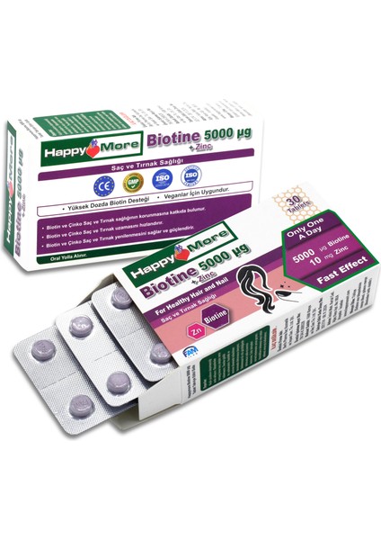 HappyMore Biotin ve Çinko içeren 30 Tablet Takviye Edici Gıda