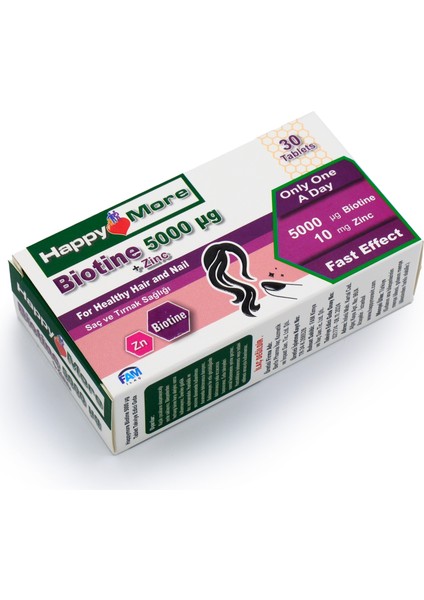 HappyMore Biotin ve Çinko içeren 30 Tablet Takviye Edici Gıda