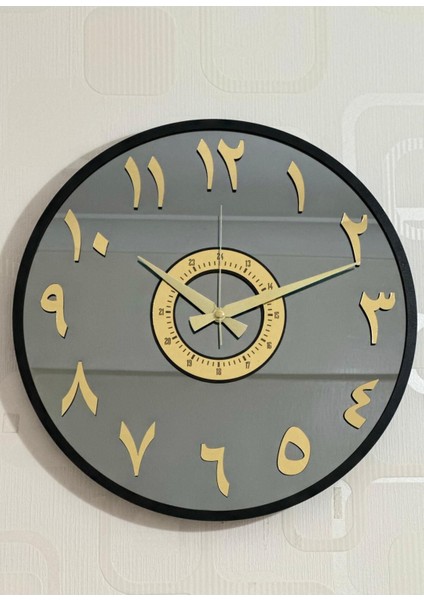 Aynalı Duvar Saati 40 cm Modern Tasarım Siyah Gold Füme Arapça Detay fırsatları