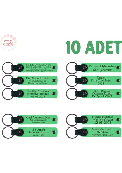 Kodlama Kulübü Üyelerine Hatıra, 10'lu Set, Isim Yazılı Özel Tasarım Anahtarlık, Fıstık Yeşil