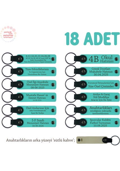 Resim Sınıfı Öğrencilerine Özel, 18'li Set, Kişiye Özgü Hatıra Anahtarlık, Turkuaz & Sütlü Kahve