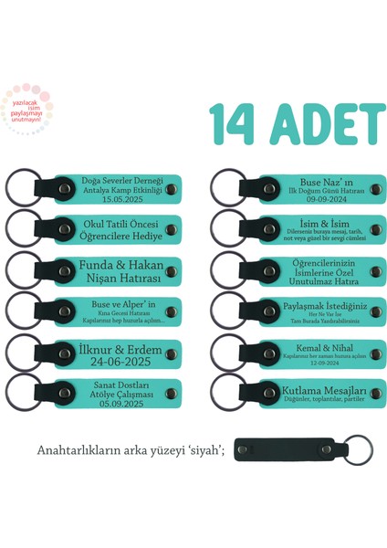 Bebek Ziyaretine Gelenlere Hediyelik Isim Mesaj Yazılabilen, 14'lü Anahtarlık, Turkuaz & Siyah