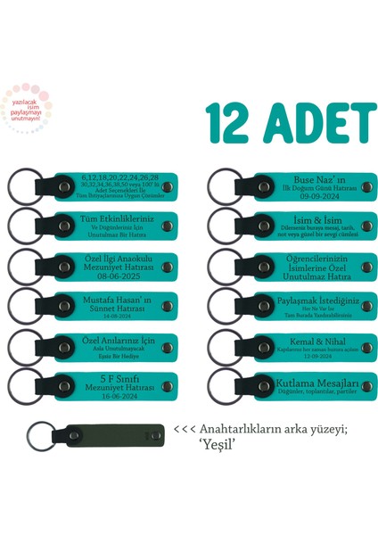 Lise Sınıflarına Anlamlı Bir Mezuniyet Hatırası 12'li Set, Anı Anahtarlığı, Koyu Turkuaz & Yeşil