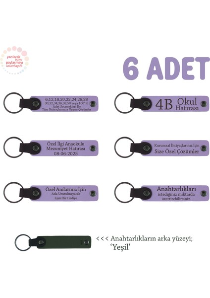 Babalara Özel Günü Için Hediye, Isim ve Özel Mesaj Yazılabilen 6'lı Anahtarlık, Mor Menekşe & Yeşil