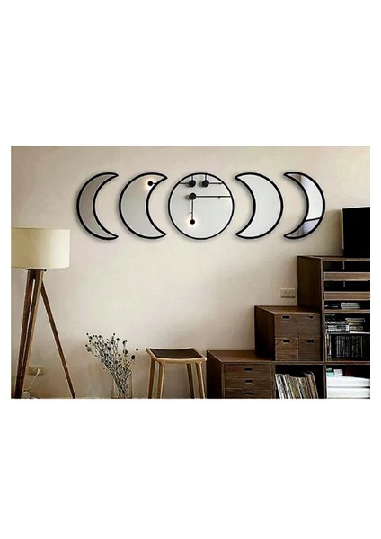 Ay Evresi| Duvar Ayna Seti 5 Parçalı | Mdf ve Pleksi Ayna | 45*20 Cm| TB2031