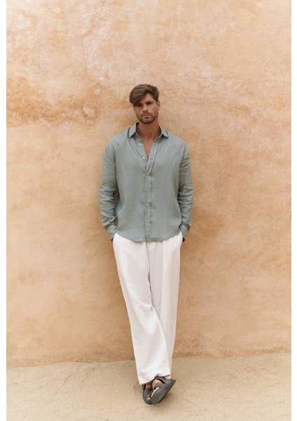 Agnola Oversize Erkek Mint Keten Gömlek fiyatları