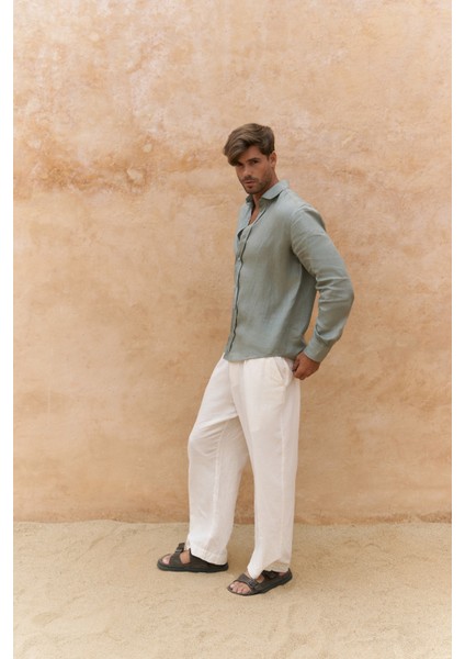 Agnola Oversize Erkek Mint Keten Gömlek fırsatları