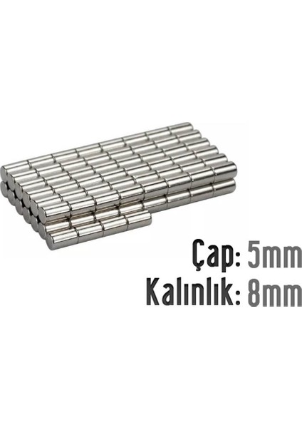 Neodyum Mıknatıs Silindir Çap 5mm , Kalınlık 8mm ( 20 Adet)