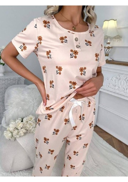 Kadın Baskılı Desenli Pijama Takımı Rose fiyatları