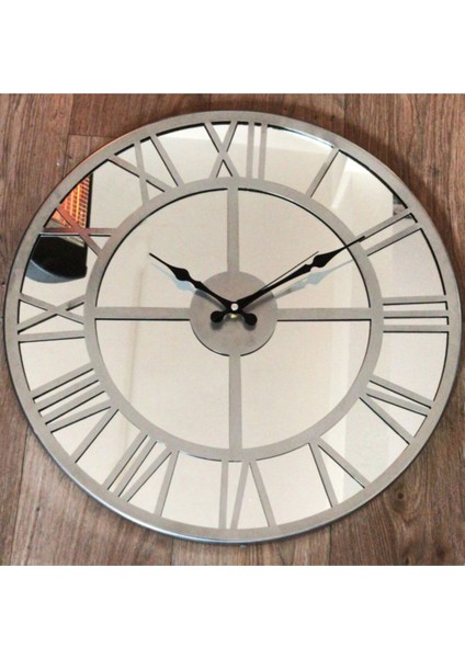 Aynalı Metal Duvar Saati, Gri, Çap 50 Cm, Şık ve Modern Tasarım modelleri