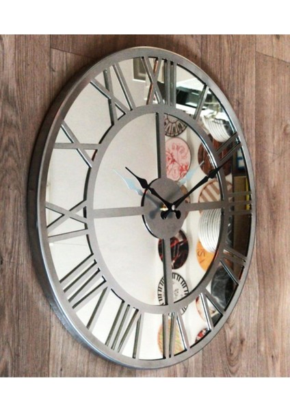 Aynalı Metal Duvar Saati, Gri, Çap 50 Cm, Şık ve Modern Tasarım fırsatları