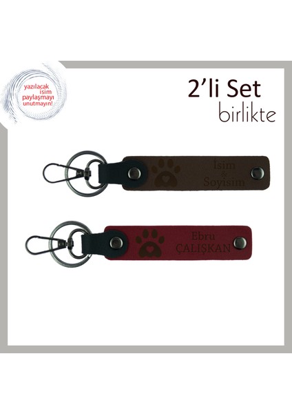 Yeni Doğan Yavru Kedinizin Ismiyle Hazırlanabilecek Kalpli Pati Deri Set, Koyu Kahve-Bordo