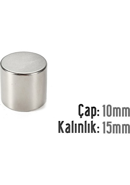 Neodyum Mıknatıs Silindir Çap 10MM , Kalınlık 15MM ( 3 Adet)