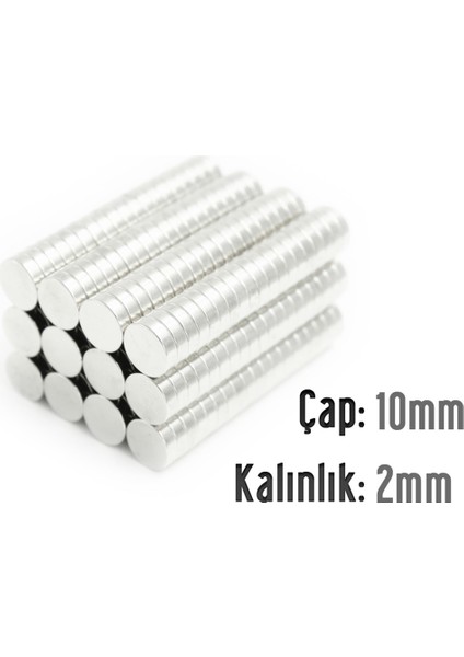 Neodyum Mıknatıs Silindir Çap 10MM , Kalınlık 2mm ( 10 Adet)