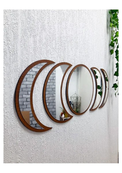 Ay Evresi| Duvar Ayna Seti 5 Parçalı | Mdf ve Pleksi Ayna | 45*20 Cm| TB2031