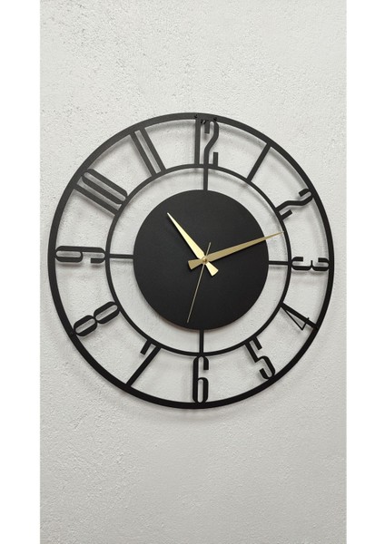 Rakamlı Metal Siyah Duvar Saati, Ev ve Ofis Için, 50X50 cm
