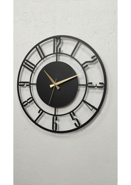 Rakamlı Metal Siyah Duvar Saati, Ev ve Ofis Için, 50X50 cm