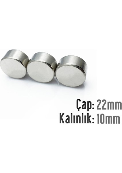 Neodyum Mıknatıs Silindir Çap 22MM , Kalınlık 10MM ( 2 Adet)