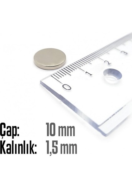 Neodyum Mıknatıs Silindir Çap 10MM , Kalınlık 1.5mm ( 10 Adet)
