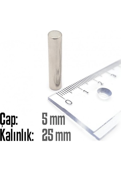 Neodyum Mıknatıs Silindir Çap 5mm , Kalınlık 25MM ( 10 Adet) fiyatları