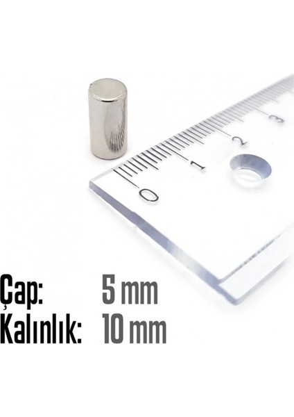Neodyum Mıknatıs Silindir Çap 5mm , Kalınlık 10MM ( 10 Adet)
