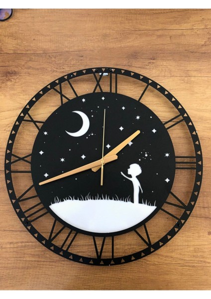 Modern Metal Duvar Saati, Çocuk Dekorlu, 45X45CM, Mat Siyah Şık Tasarım fırsatları