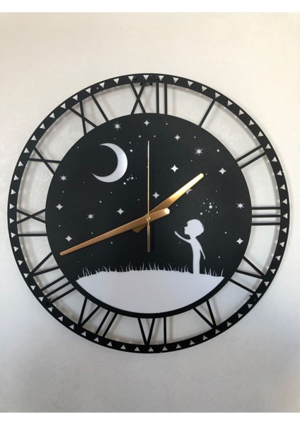 Modern Metal Duvar Saati, Çocuk Dekorlu, 45X45CM, Mat Siyah Şık Tasarım indirimleri